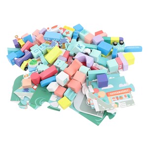 بلوک چوبی خانه سازی بریکس سطلی 108 قطعه با صفحه بازی مدل JHTOY 139 _لگو