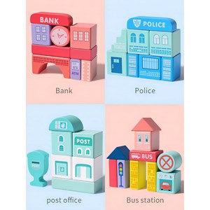 بلوک چوبی خانه سازی بریکس سطلی 108 قطعه با صفحه بازی مدل JHTOY 139 _لگو