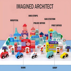 بلوک چوبی خانه سازی بریکس سطلی 108 قطعه با صفحه بازی مدل JHTOY 139 _لگو