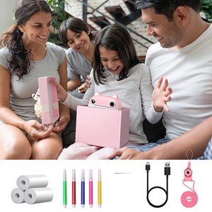 دوربین عکاسی و فیلمبرداری دیجیتال کودک با چاپ فوری حرارتی طرح گربه صورتی_اسباب بازی دیجیتال و هوشمند