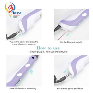 قلم طراحی سه بعدی با نمایشگر LCD و 3 عدد فیلامنت PLA رنگ بنفش_اسباب بازی علمی