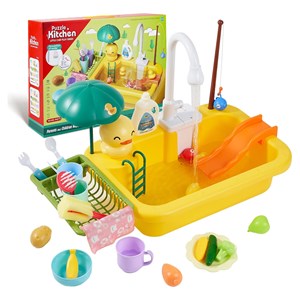 اسباب بازی سینک ظرفشویی و قلاب ماهیگیری 30 قطعه طرح اردک_ اسباب بازی لوازم خانگی