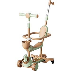 اسکوتر 3 کاره صندلی دار تاشو با 5 چرخ چراغدار و موزیکال رنگ سبز روشن_اسکوتر