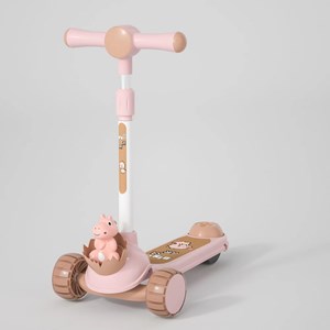 اسکوتر 3 کاره صندلی دار تاشو با 5 چرخ چراغدار و موزیکال رنگ صورتی_اسکوتر