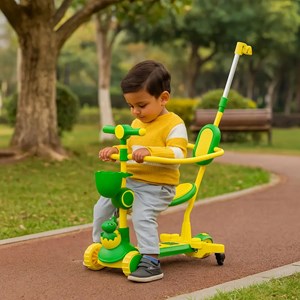 اسکوتر 3 کاره صندلی دار تاشو با 5 چرخ چراغدار و موزیکال رنگ صورتی_اسکوتر