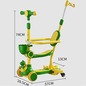 اسکوتر 3 کاره صندلی دار تاشو با 5 چرخ چراغدار و موزیکال رنگ قهوه ای_اسکوتر