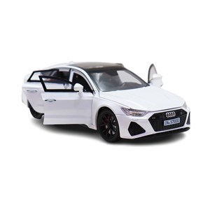 ماشین فلزی آئودی موزیکال با چراغ، کمک‌ فنر و درب‌ های بازشو رنگ سفید_ماشین اسباب بازی