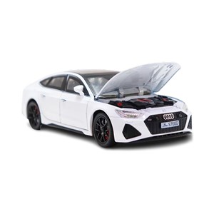 ماشین فلزی آئودی موزیکال با چراغ، کمک‌ فنر و درب‌ های بازشو رنگ سفید_ماشین اسباب بازی