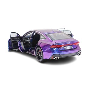 ماشین فلزی آئودی موزیکال با چراغ، کمک‌ فنر و درب‌ های بازشو رنگ بنفش_ماشین اسباب بازی