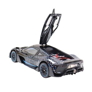 ماشین فلزی بنز موزیکال با چراغ، کمک‌ فنر و درب‌ های بازشو رنگ مشکی_ماشین اسباب بازی