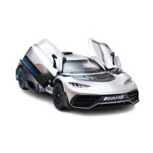 ماشین فلزی بنز موزیکال با چراغ، کمک‌ فنر و درب‌ های بازشو رنگ نقره ای_ماشین اسباب بازی