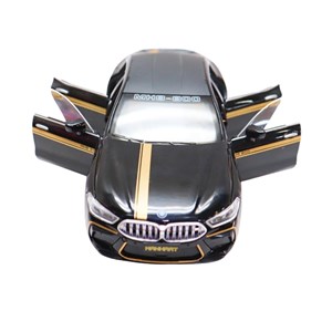 ماشین فلزی BMW موزیکال با چراغ، کمک‌ فنر و درب‌ های بازشو رنگ مشکی_ماشین اسباب بازی