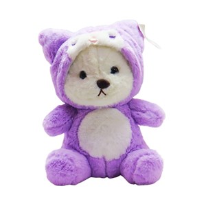 عروسک پولیشی اورجینال خرس کلاه دار بنفش 26 سانتی_عروسک
