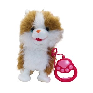 عروسک رباتیک گربه پشمالو موزیکال سنسور دار با دسته ی کنترلی رنگ قهوه ای مدل 5535_عروسک رباتیک