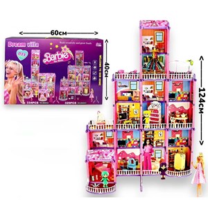ست خانه عروسکی باربی 6 طبقه همراه با وسایل و عروسک مدل BB2023_اسباب بازی لوازم خانگی