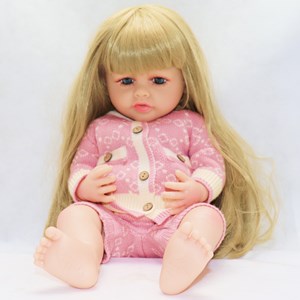 عروسک سیلیکونی دختر بچه 50 سانتی سخنگو با لباس زمستانی_عروسک