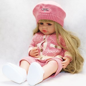 عروسک سیلیکونی دختر بچه 50 سانتی سخنگو با لباس زمستانی_عروسک