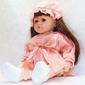 عروسک سیلیکونی دختر بچه 50 سانتی سخنگو با کلاه صورتی_عروسک