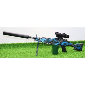 تفنگ اسباب‌ بازی شارژی تیر ژله‌ ای دو حالته با دوربین رنگ آبی مدل M249 554C_تفنگ اسباب بازی