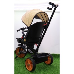 سه چرخه فلزی با سایه بان رنگ کرم