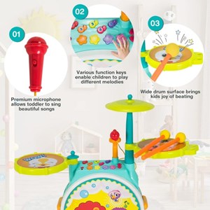 اسباب بازی موزیکال جاز و درام بزرگ هولی تویز مدل 3130 Hola Toys Dimple Electric Big Toy Drum Set for Kids _اسباب بازی موسیقی