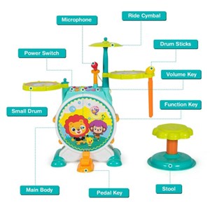 اسباب بازی موزیکال جاز و درام بزرگ هولی تویز مدل 3130 Hola Toys Dimple Electric Big Toy Drum Set for Kids _اسباب بازی موسیقی